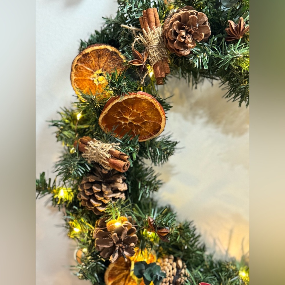 Rustic Christmas Wreath with Lights 15” includes door hook. - Picture 11 of 14